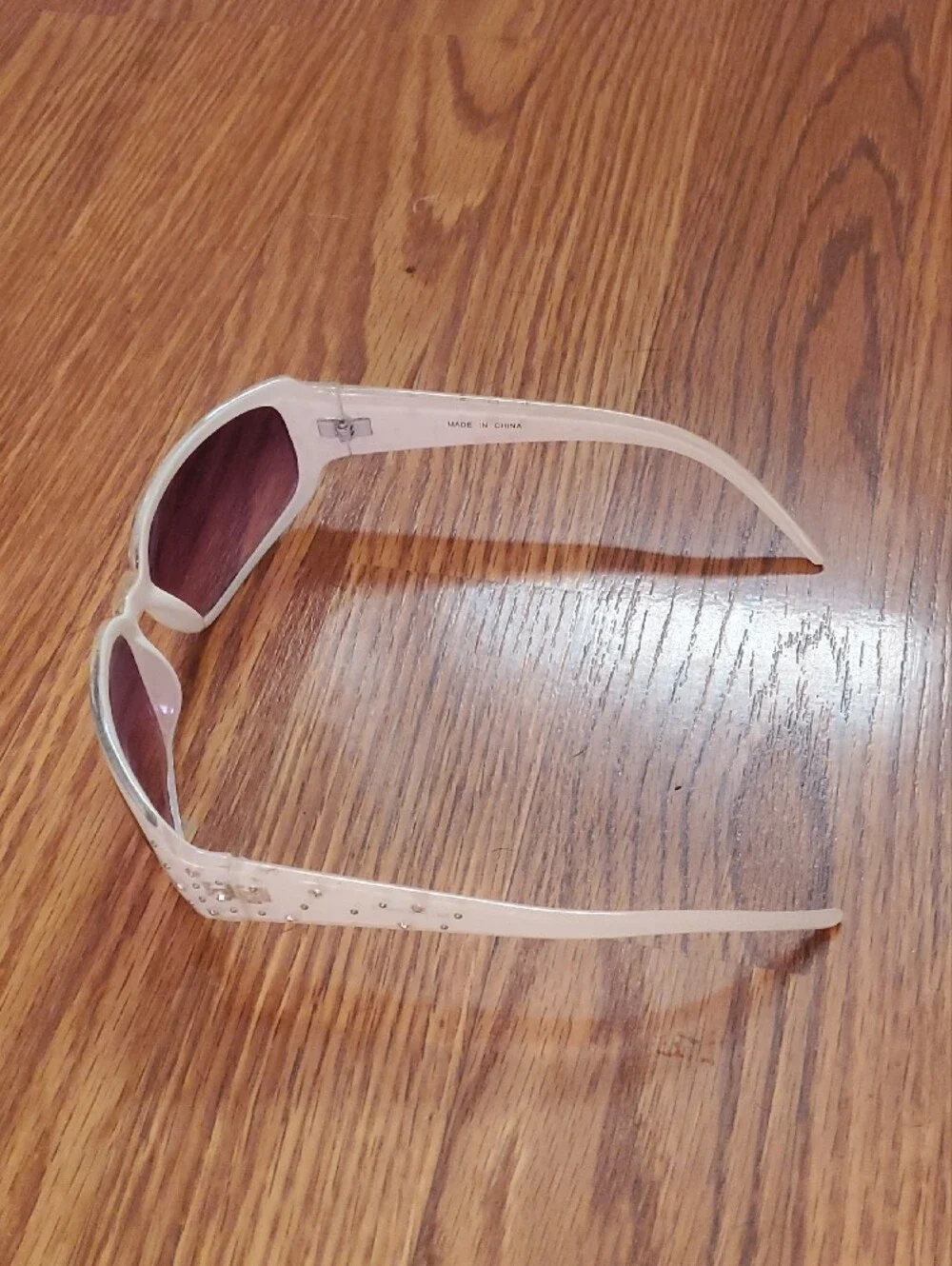 Y2K Purple Lenses With White Frames And Rhinestones On The Sides